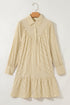 Brown Stripe Collared Neck Cuffed Long Sleeve Drop Waist Mini Dress